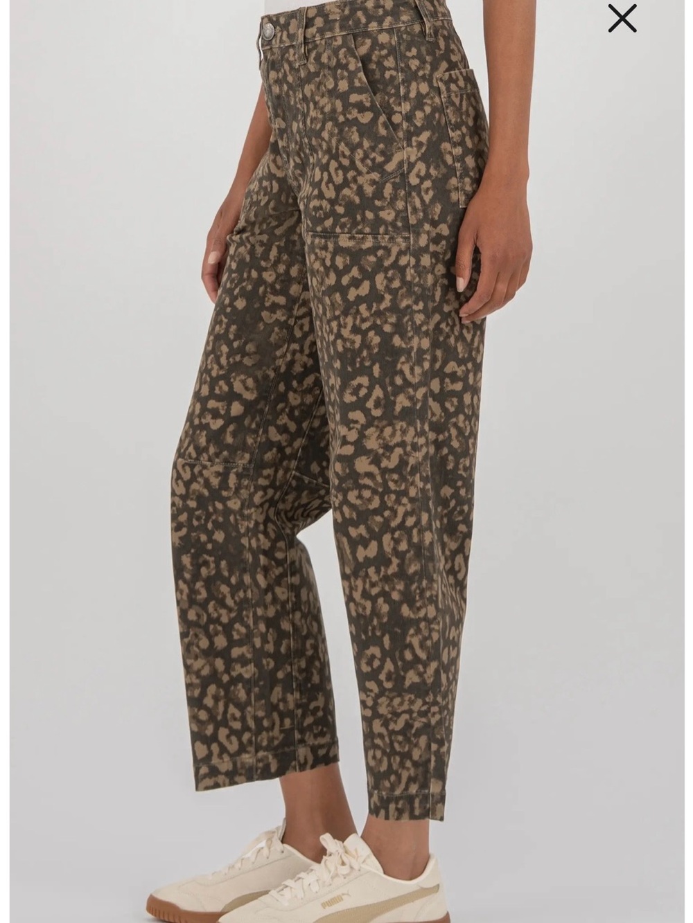 KUT Ashton Leopard Cheetah Print High Waist Crop Barrel Utility Jeans sz 8 - Picture 3 of 12